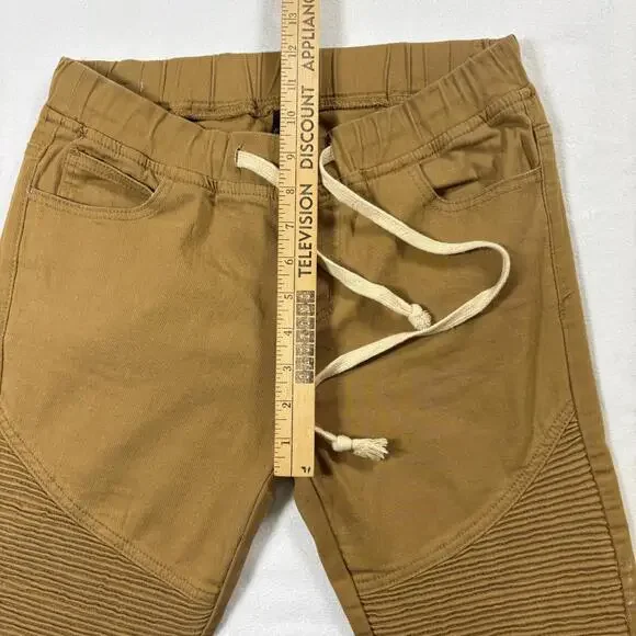 Moto Jogger Pants Mens M Tan Biker Distressed Zipper Streetwear Skinny Fit Y2K - Picture 6 of 8
